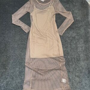 GB‎ Sparkly Mesh Sheer Long Sleeve Bodycon Midi Dress Cover Up small SeXy